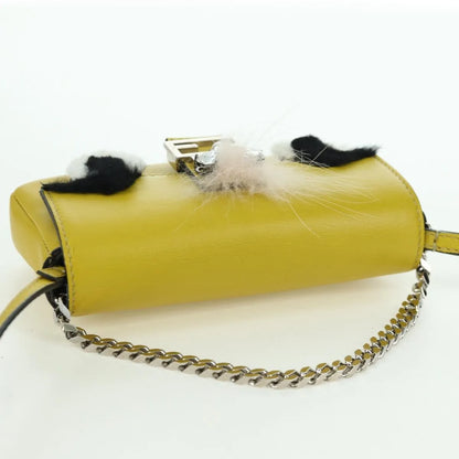 Fendi Monster Baguette Leather and Fur, Yellow, Leather, Handbag