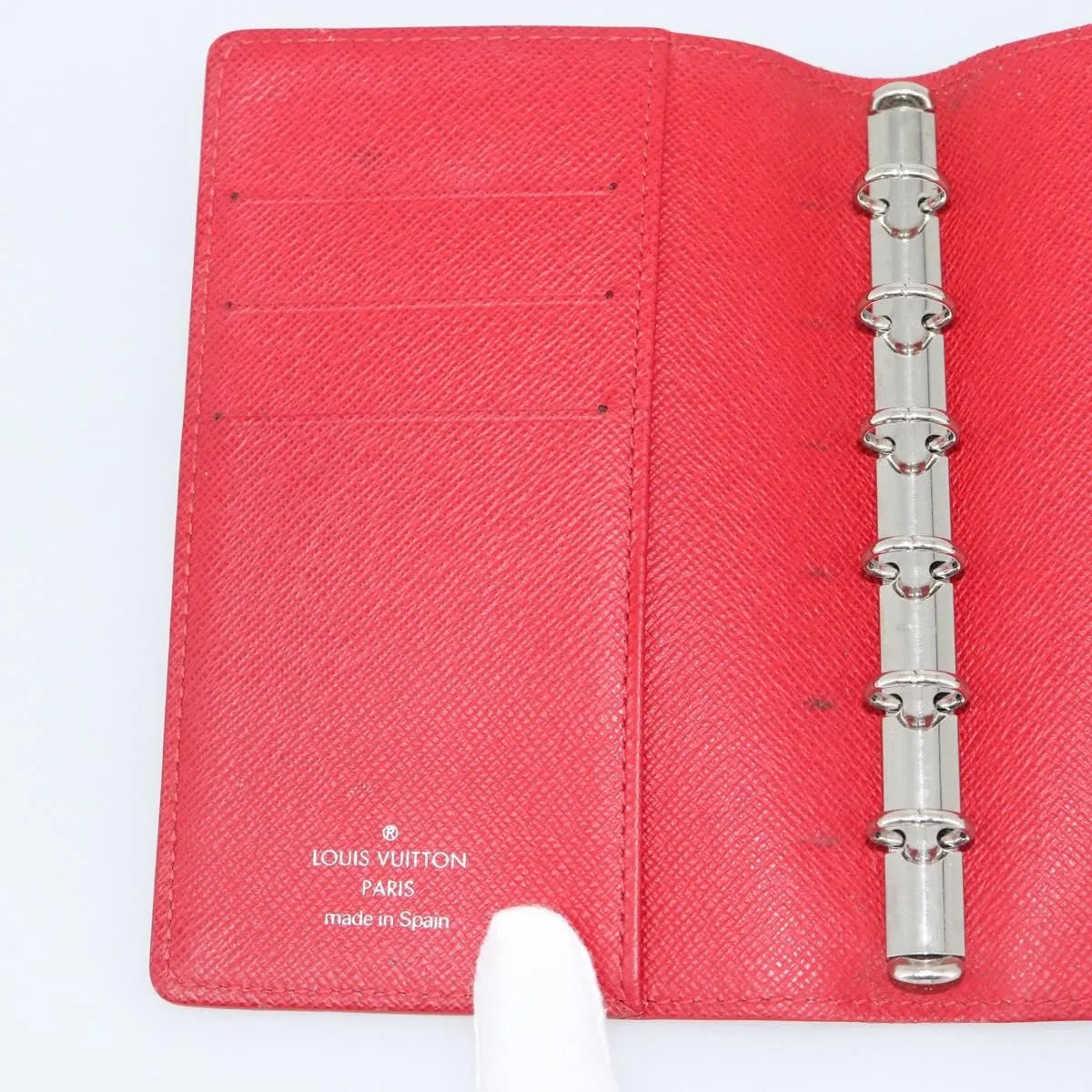 Louis Vuitton Agenda Cover Damier, Red, Leather, Clutch