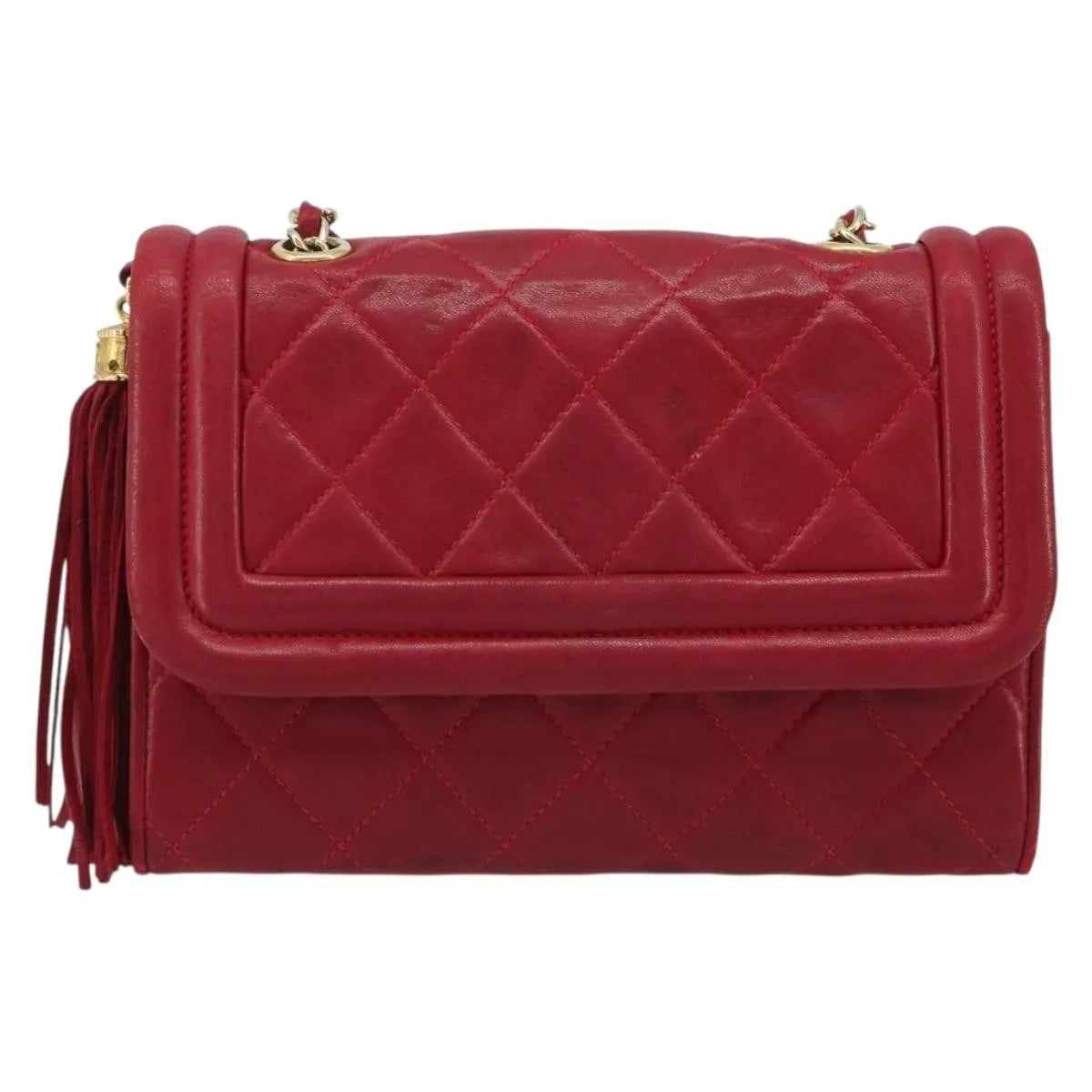 Chanel Vintage Tassel Flap Quilted Lambskin, Red, Leather, Shoulder Bag