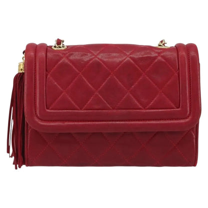 Chanel Vintage Tassel Flap Quilted Lambskin, Red, Leather, Shoulder Bag