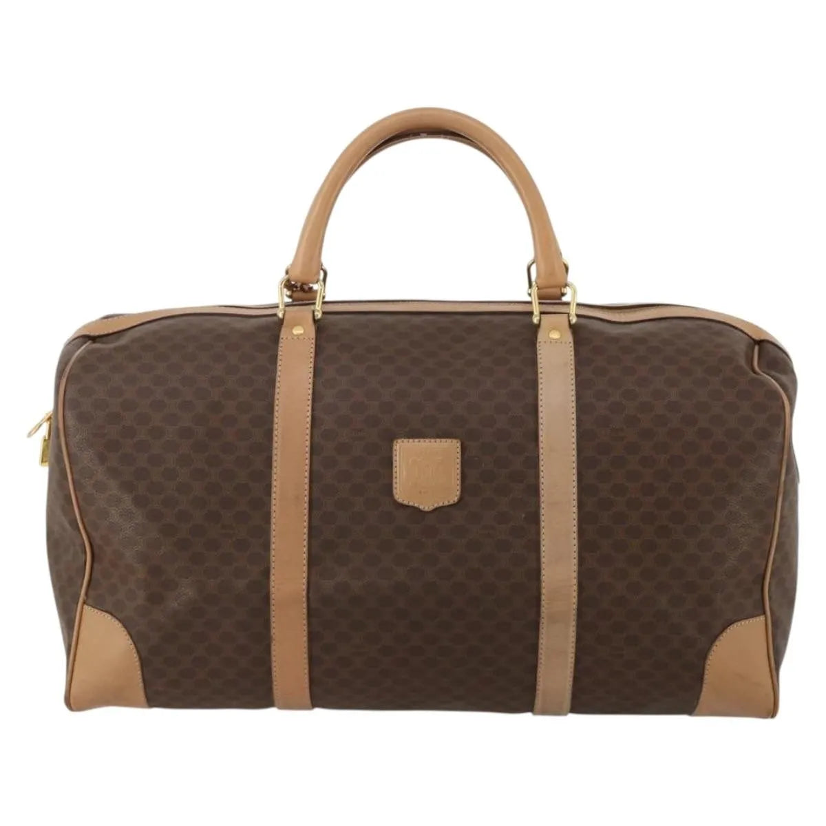 Celine Vintage Duffle Macadam Coated Canvas, Brown, Canvas, Travel Bag