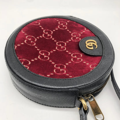 Gucci GG Marmont Round Velvet and Leather, Burgundy, Velvet, Shoulder Bag