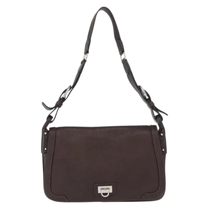 Salvatore Ferragamo Gancini Leather, Brown, Leather, Shoulder Bag