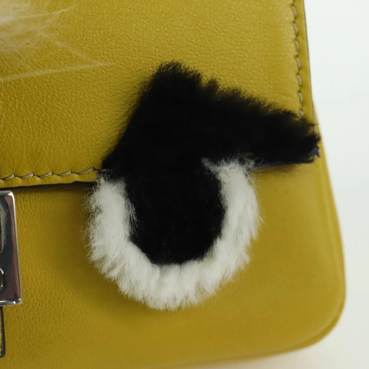 Fendi Monster Baguette Leather and Fur, Yellow, Leather, Handbag