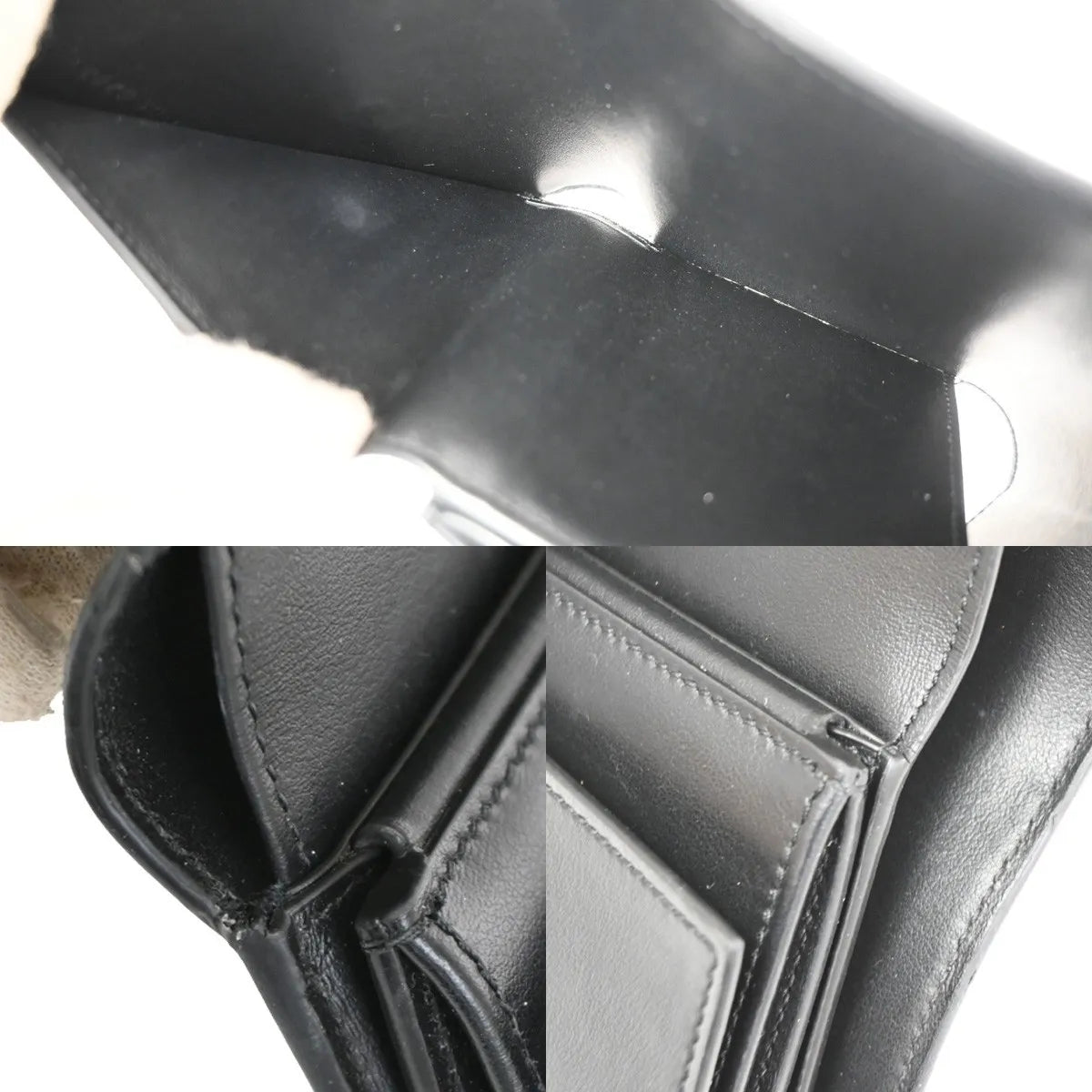 Celine Triomphe Trifold Leather, Black, Leather, Wallet