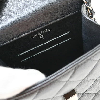 Chanel CC Flap Phone Holder Quilted Caviar, Black, Leather, Shoulder Bag