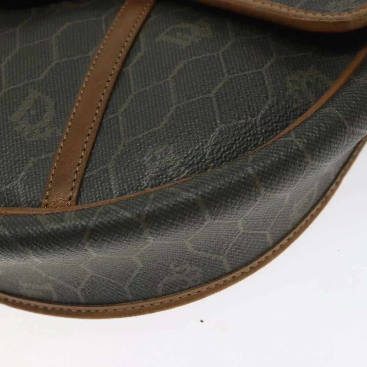 Christian Dior Vintage Honeycomb Flap Coated Canvas, Green, Canvas, Shoulder Bag