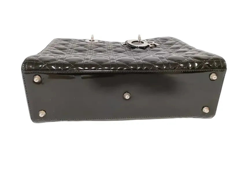 Christian Dior Lady Dior Patent, Black, Patent Leather, Handbag