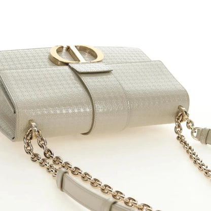 Christian Dior 30 Montaigne Chain Flap Micro Cannage Metallic Calfskin, Beige, Patent Leather, Shoulder Bag