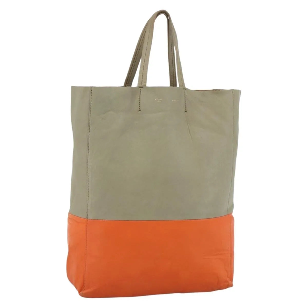 Celine Vertical Bi-Cabas Tote Leather, Beige, Leather, Tote Bag
