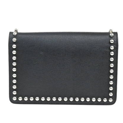 Fendi Karlito Wallet on Chain Studded Saffiano Leather, Black, Leather, Shoulder Bag