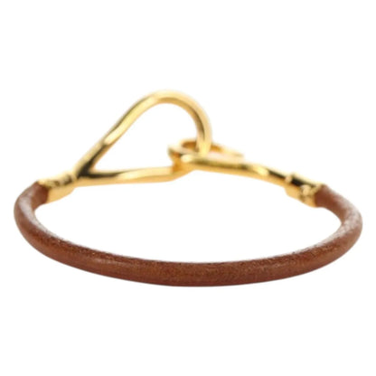 Hermes Jumbo Hook Braided Leather and Metal, Brown, Leather, Bracelet