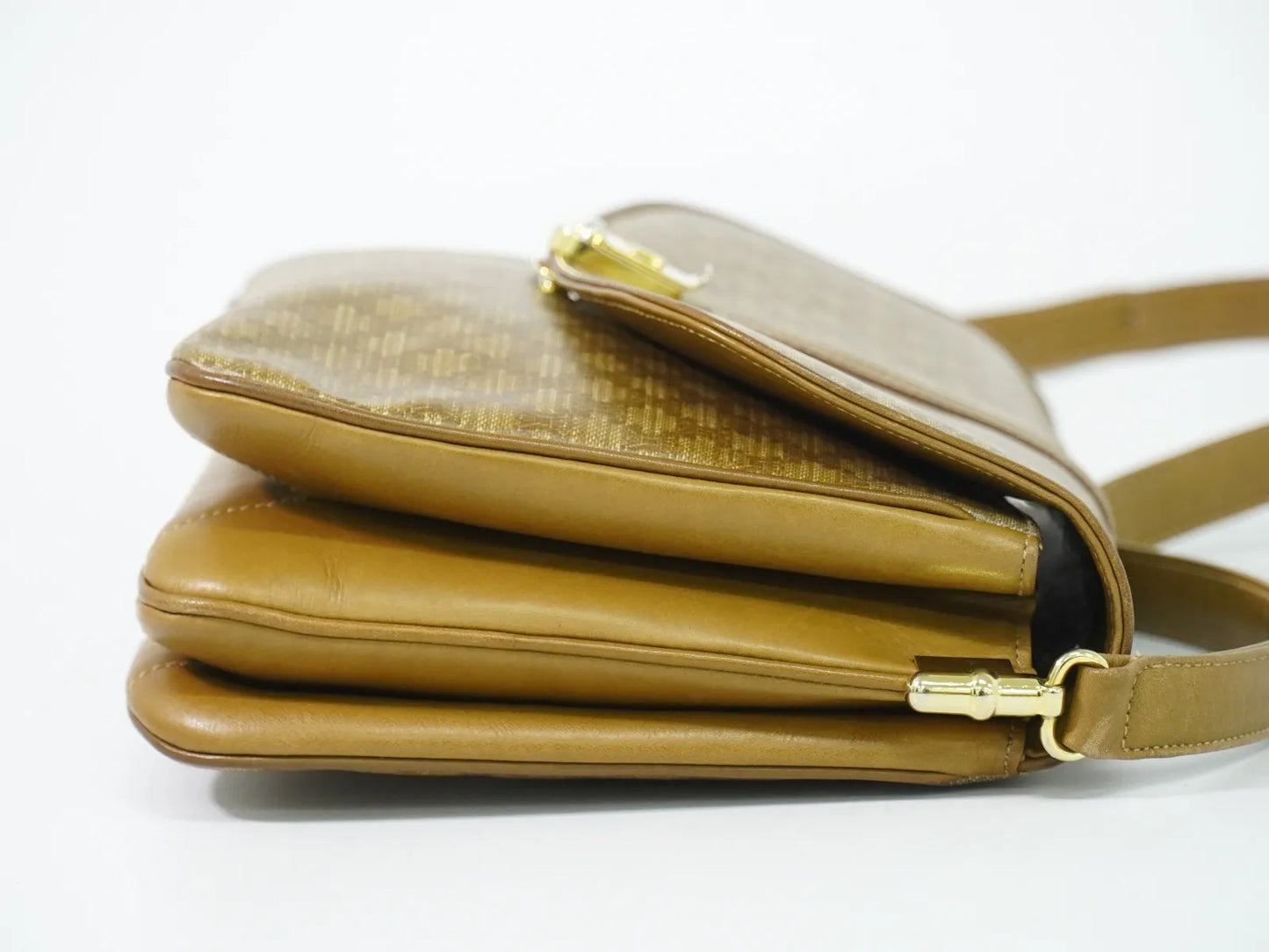 Celine Vintage Macadam Canvas and Leather, Beige, Canvas, Shoulder Bag