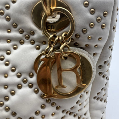 Christian Dior Lady Dior Studded Studded Cannage, White, Calfskin, Crossbody Bag