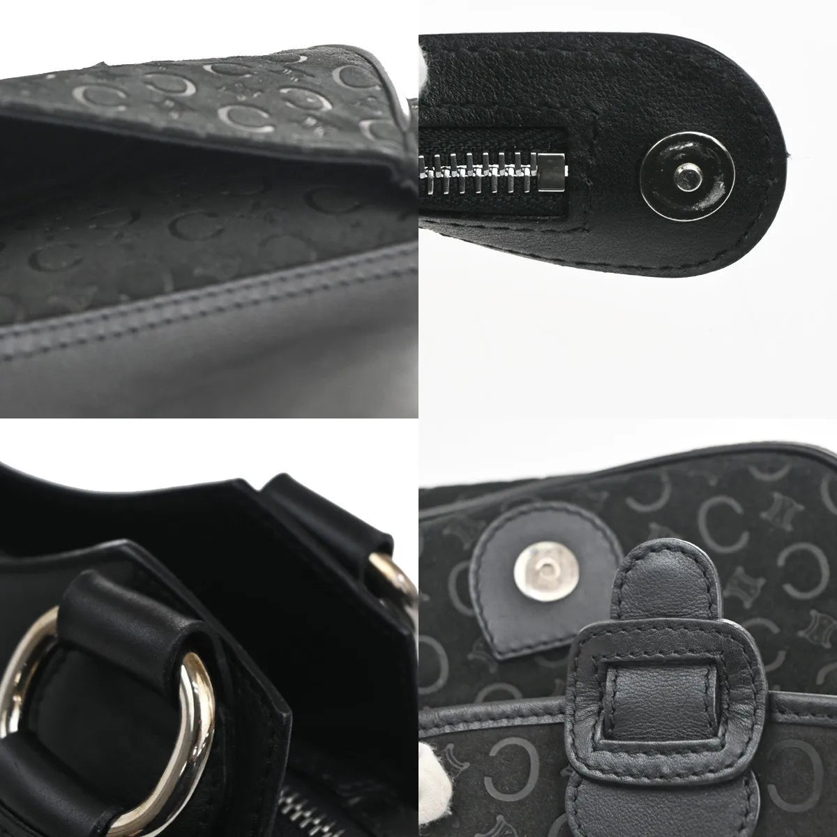 Celine C Macadam Suede, Black, Suede, Shoulder Bag
