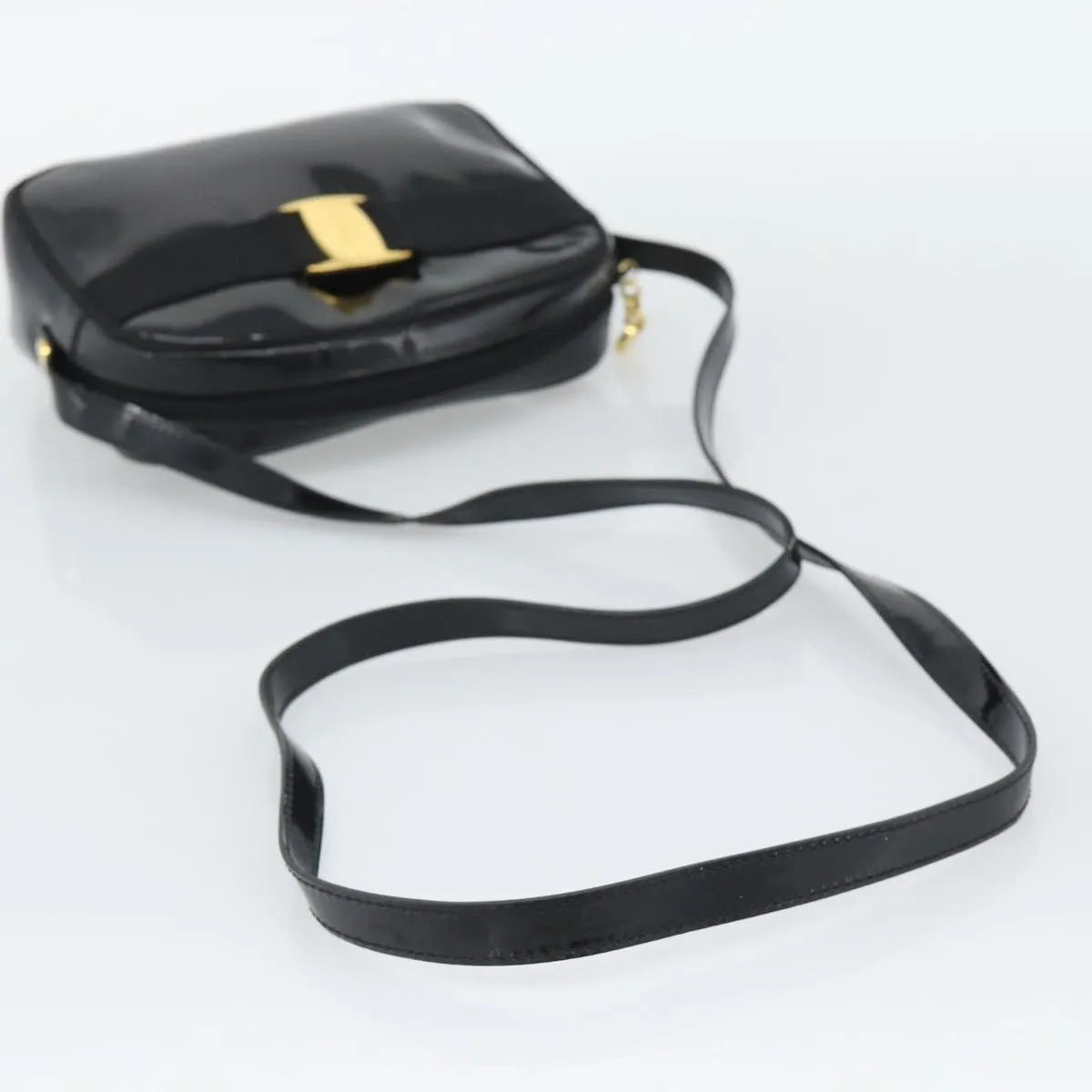 Salvatore Ferragamo Vala Patent Leather, Black, Patent Leather, Shoulder Bag