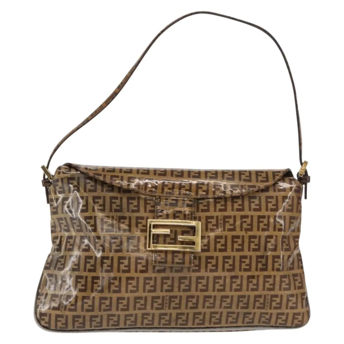 Fendi Mamma baguette Cuir verni, Brown, PVC, Shoulder Bag