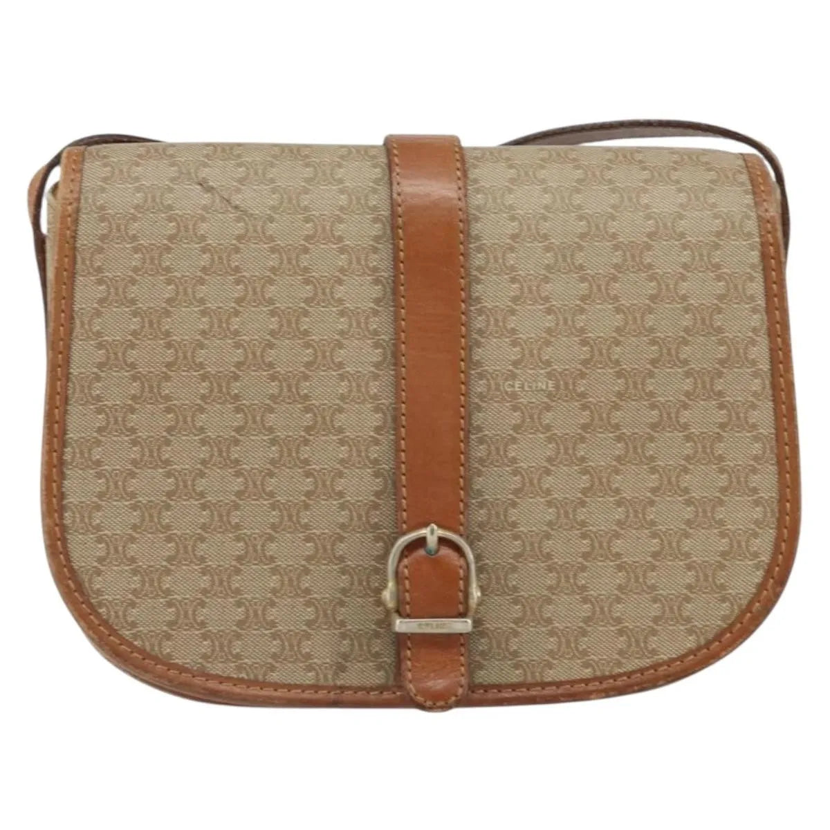 Celine Vintage Macadam Canvas and Leather, Beige, Canvas, Shoulder Bag