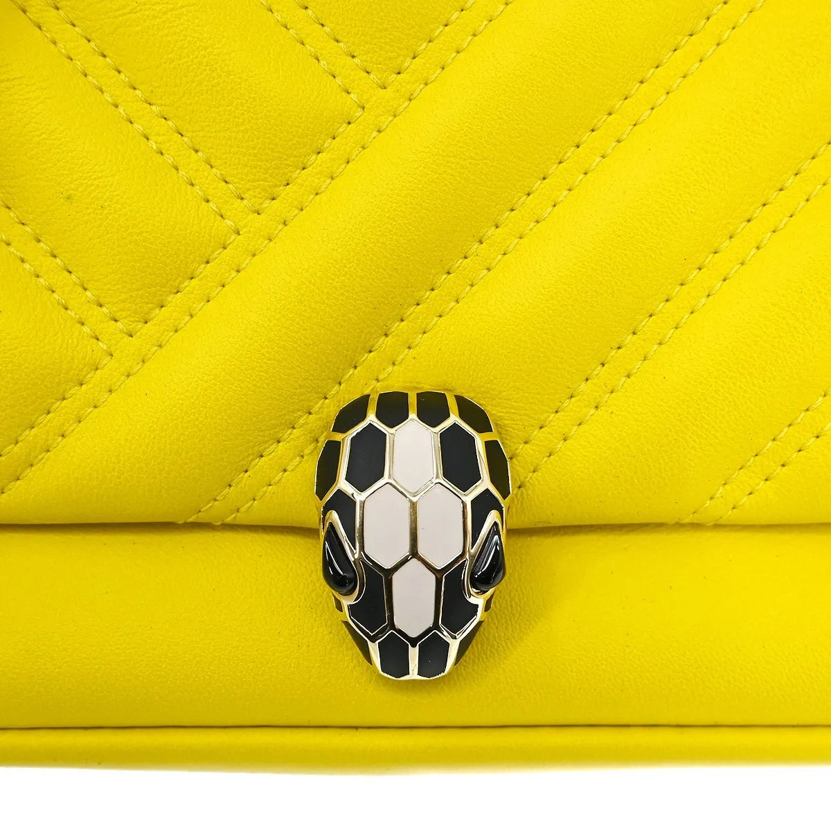 Bvlgari Serpenti Cabochon Diagonal Quilted Leather, Yellow, Leather, Shoulder Bag