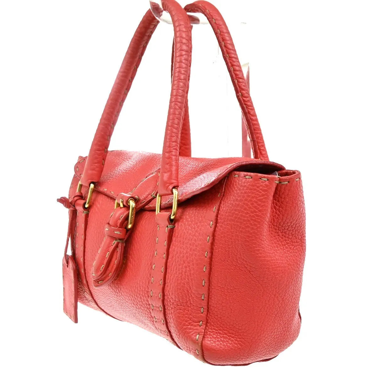 Fendi Selleria Linda Satchel Pebbled Leather, Red, Leather, Handbag