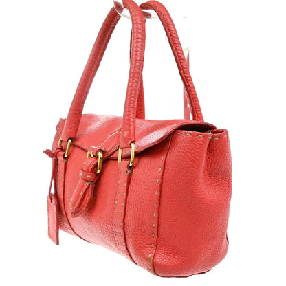 Fendi Selleria Linda Satchel Pebbled Leather, Red, Leather, Handbag