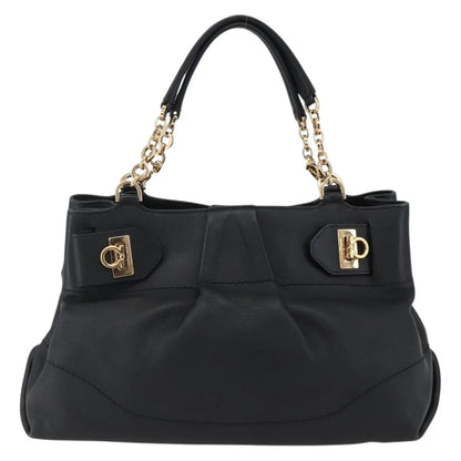 Salvatore Ferragamo W Chain Tote Leather, Black, Leather, Handbag