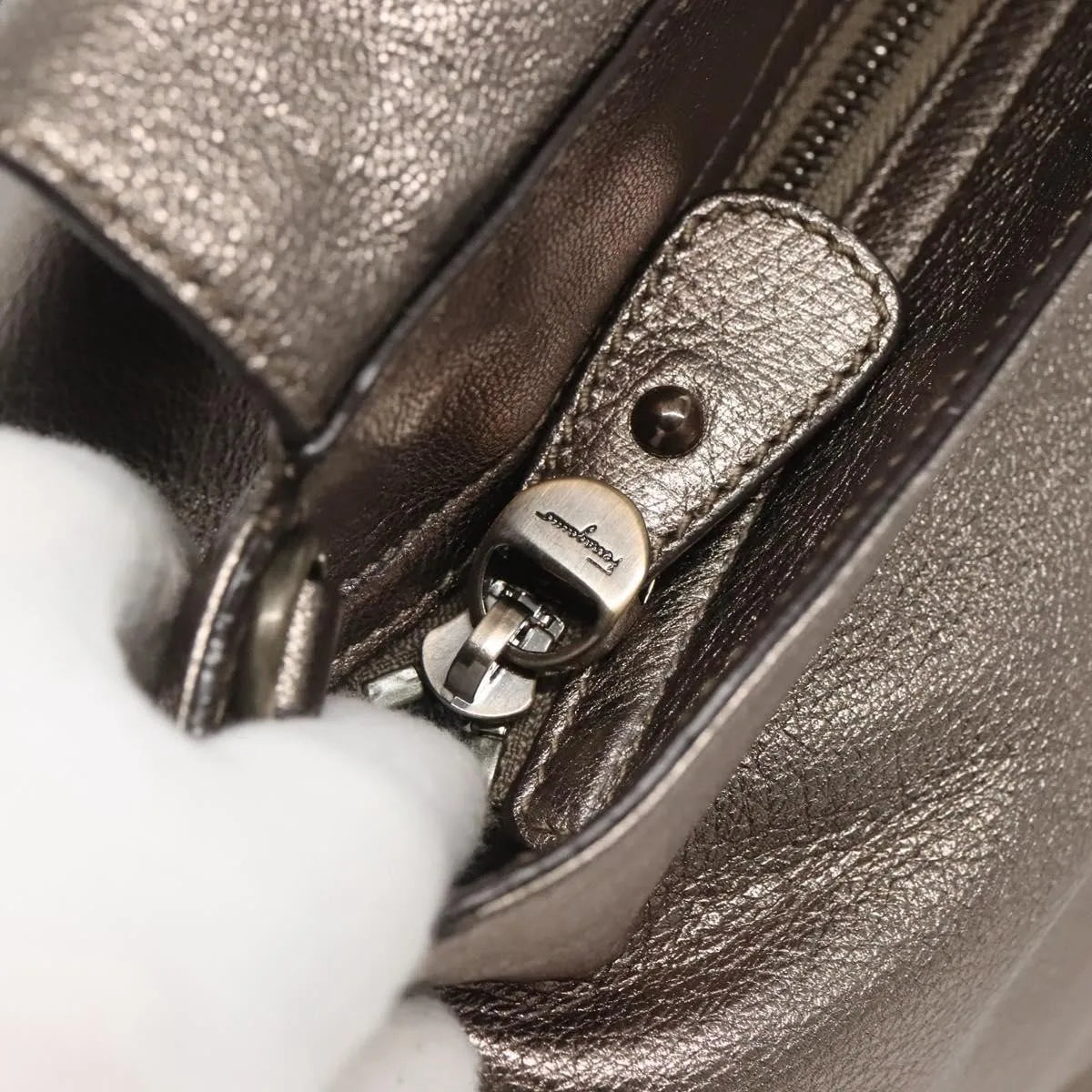 Salvatore Ferragamo Sofia Satchel Leather, Gold, Leather, Handbag