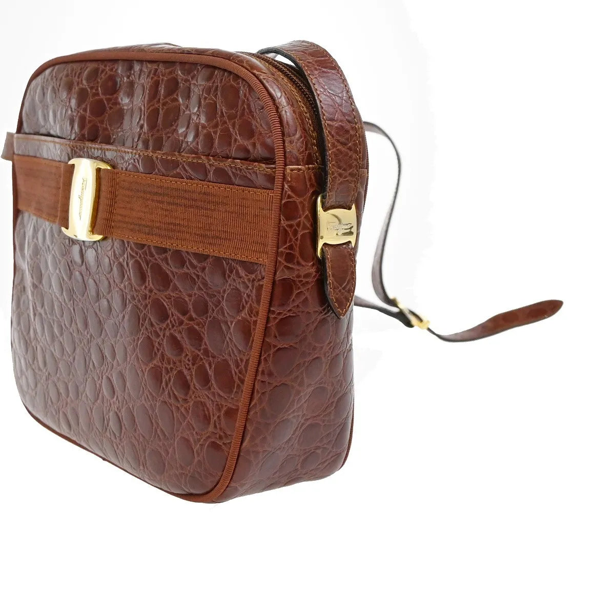 Salvatore Ferragamo Vala Leather, Brown, Leather, Shoulder Bag