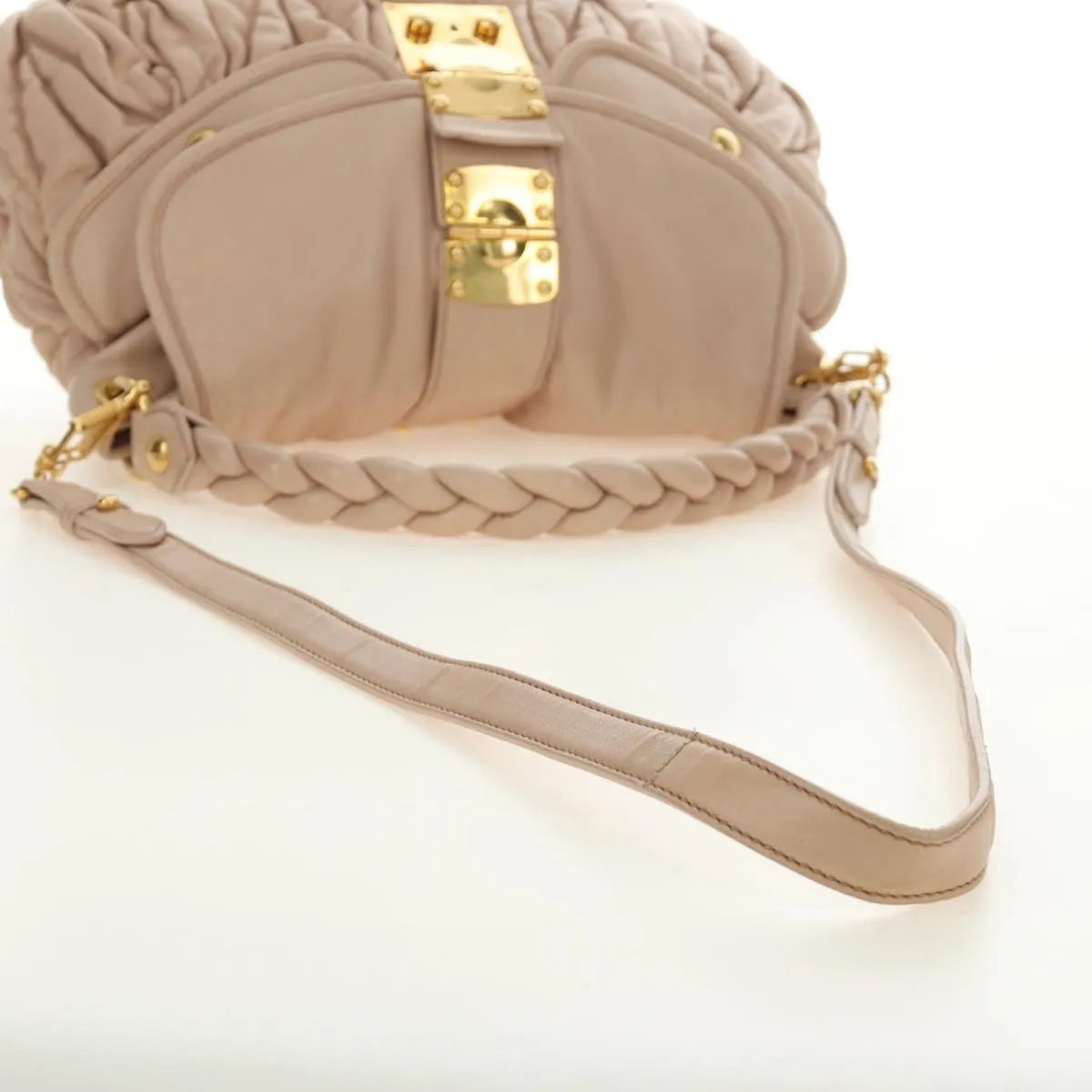 Miu Miu Madras Convertible Lock Tote Leather, Pink_gold, Leather, Handbag