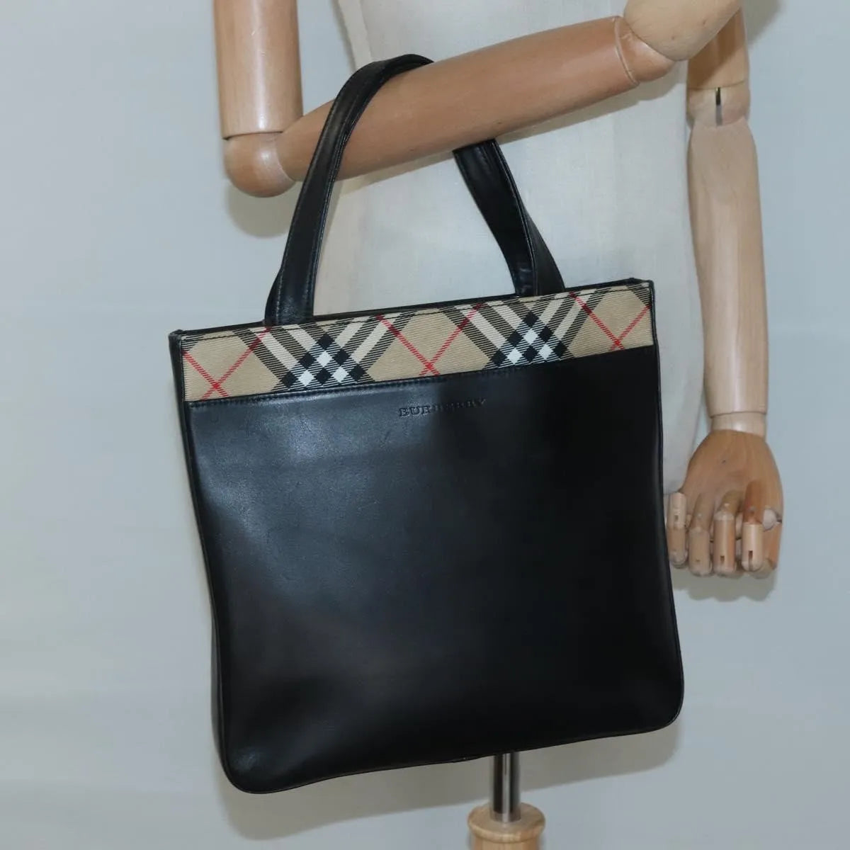 Burberry Nova check Canvas and Leather, Black, Leather, Handbag