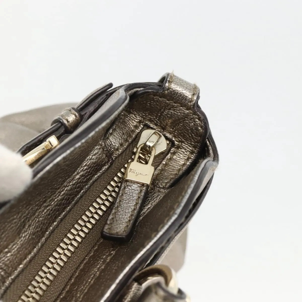 Salvatore Ferragamo Gancini Leather, Silver, Leather, Handbag
