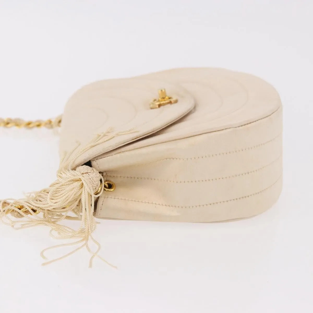 Chanel Vintage Round Flap Satin, Beige, Satin, Shoulder Bag