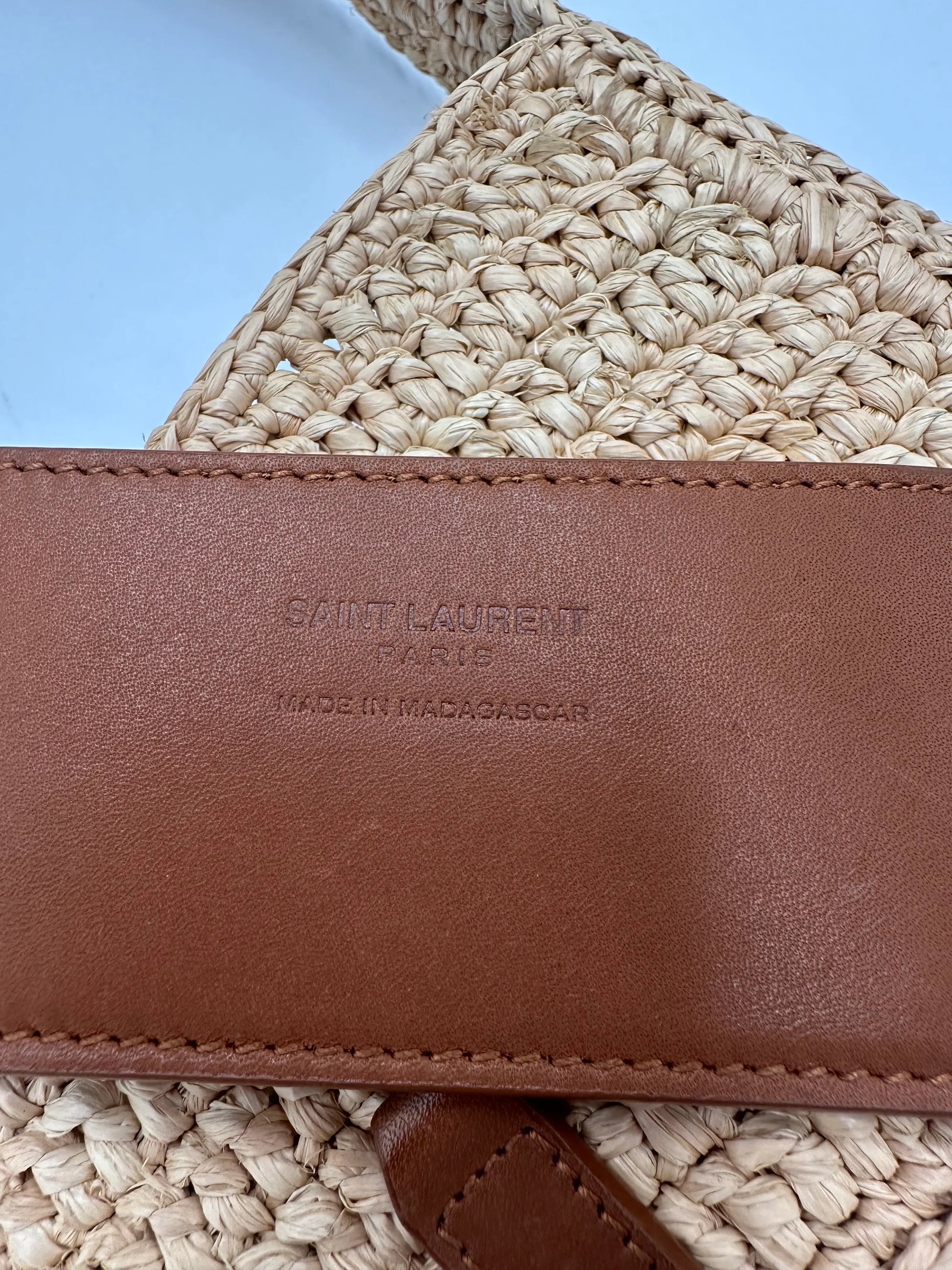 Saint Laurent Le 5 a 7 Hobo Raffia, Beige, Wood, Shoulder Bag