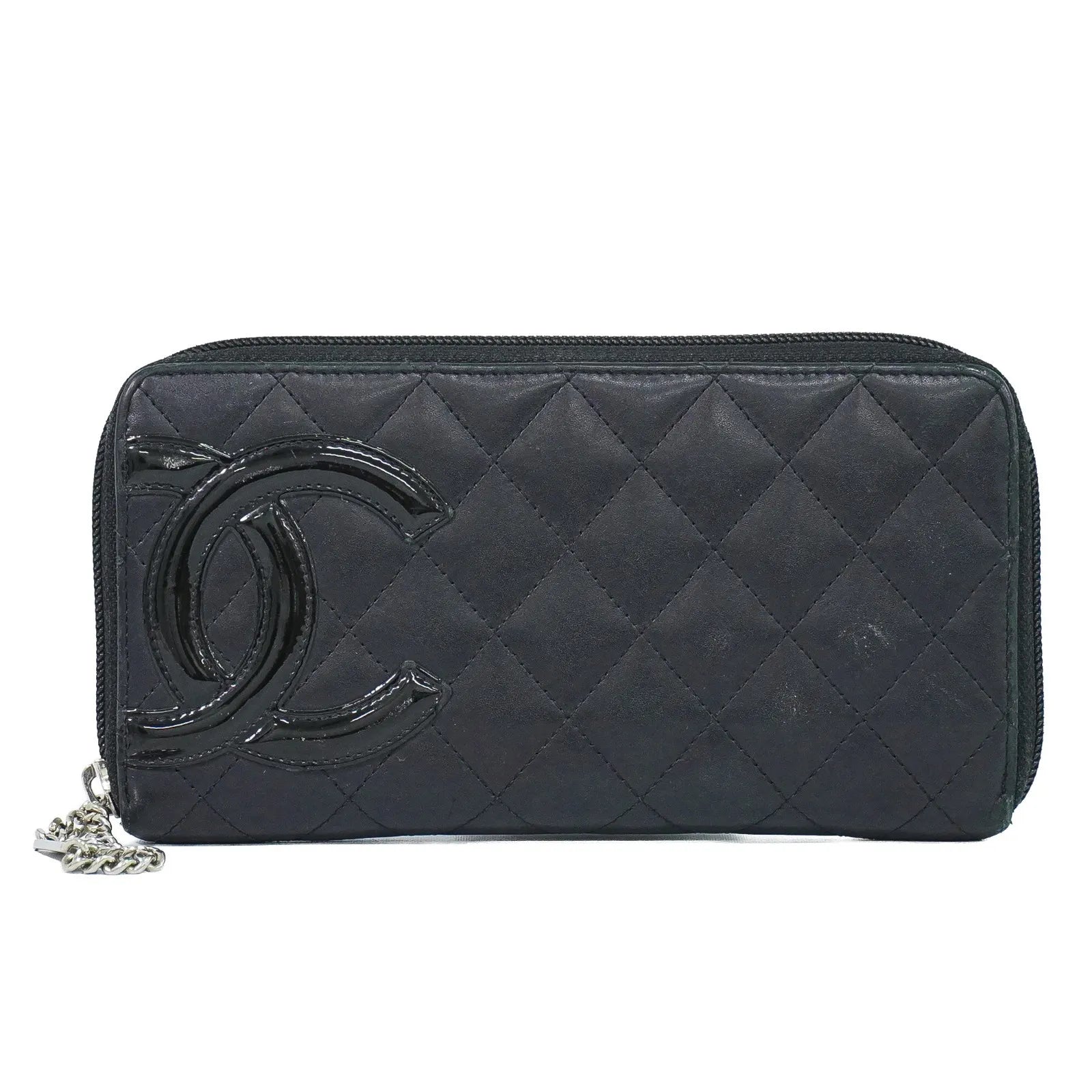 Chanel Cambon Zip Around Quilted Lambskin, Black, Leather, Wallet