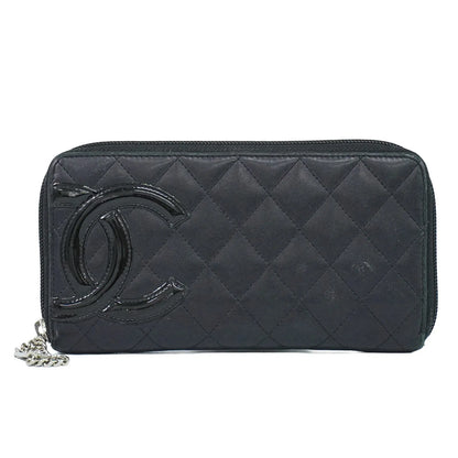 Chanel Cambon Zip Around Quilted Lambskin, Black, Leather, Wallet