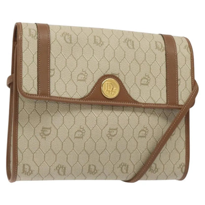 Christian Dior Vintage Honeycomb Flap Canvas and Leather, Beige, PVC, Shoulder Bag