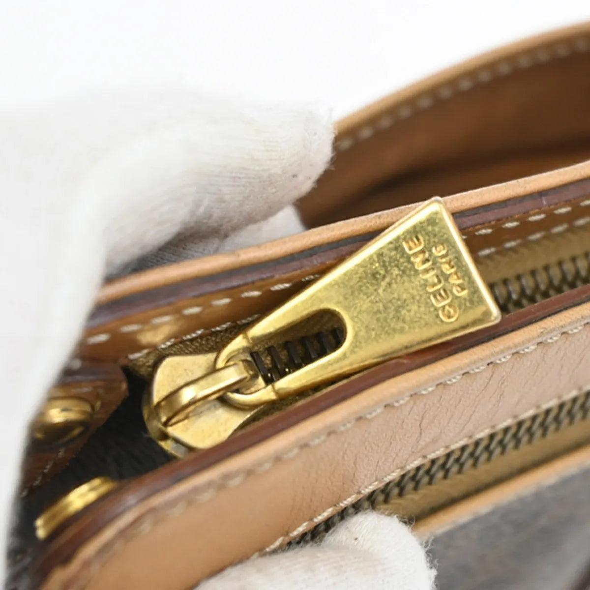 Celine Macadam Pochette Canvas and Leather, Brown, Canvas, Clutch
