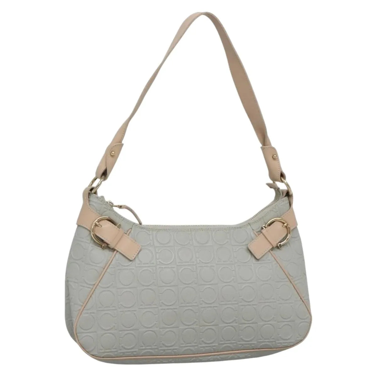 Salvatore Ferragamo Gancini Leather, Gray, Leather, Shoulder Bag