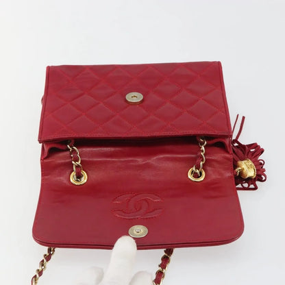 Chanel Vintage Tassel Flap Quilted Lambskin, Red, Leather, Shoulder Bag