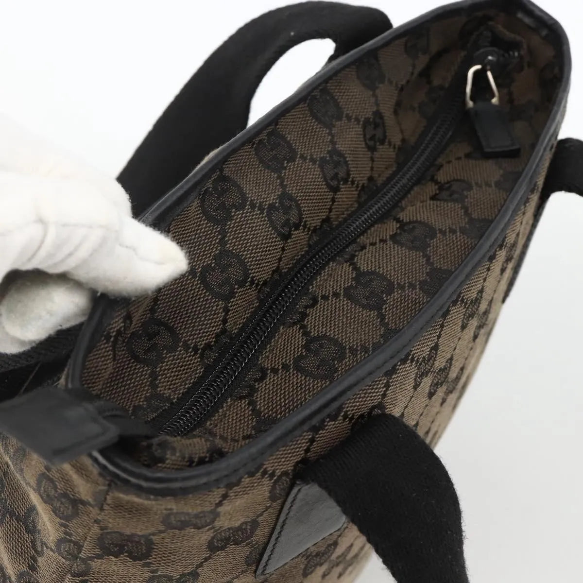 Gucci Vintage Front Pocket Tote GG Coated Canvas with Leather, Black, Canvas, Tote Bag