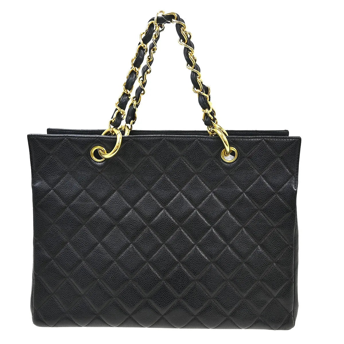 Chanel Vintage Grand Shopping Tote Quilted Caviar, Black, Leather, Tote Bag