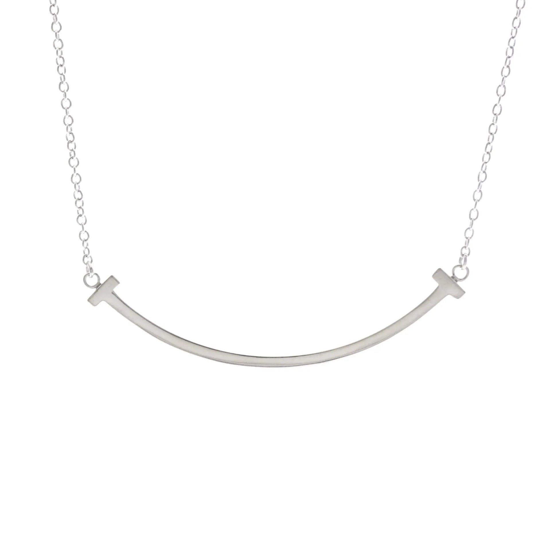 Tiffany & Co. T Smile Pendant 18K White Gold, Silver, White Gold, Necklace