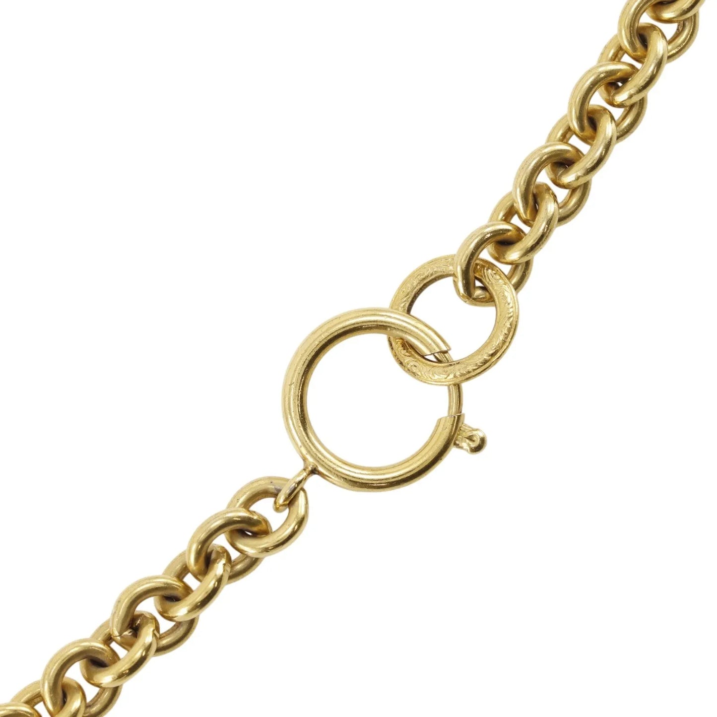 Chanel Vintage CC Round Pendant Long Metal, Gold, Gold Plated, Necklace