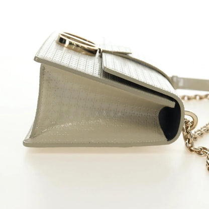 Christian Dior 30 Montaigne Chain Flap Micro Cannage Metallic Calfskin, Beige, Patent Leather, Shoulder Bag