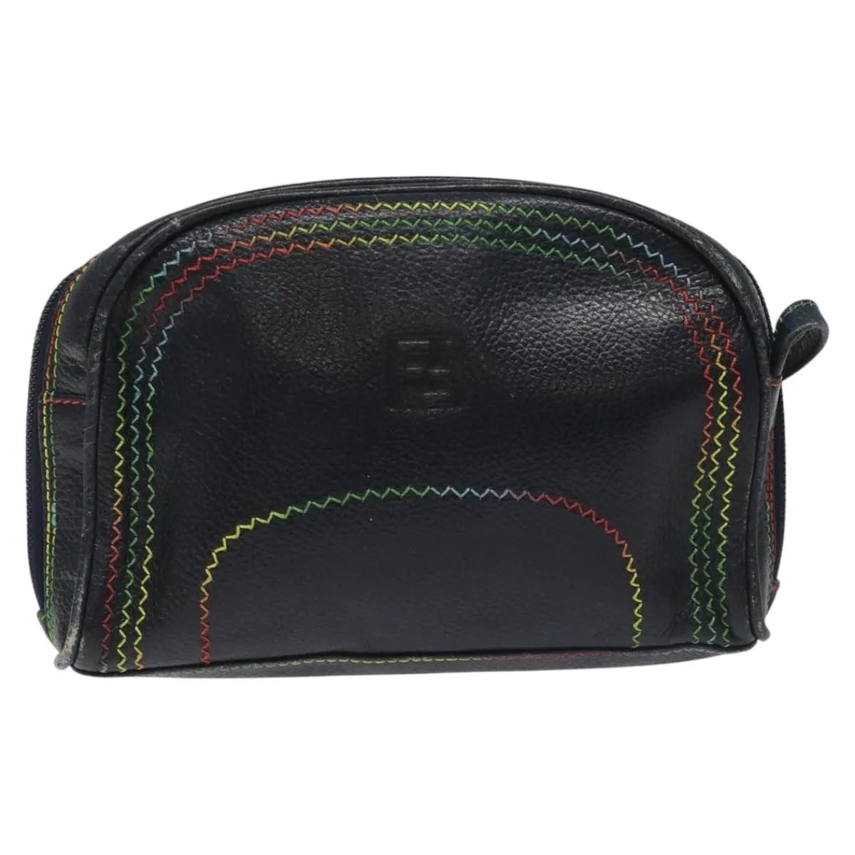 Fendi Vintage Zip Leather, Navy, Leather, Shoulder Bag