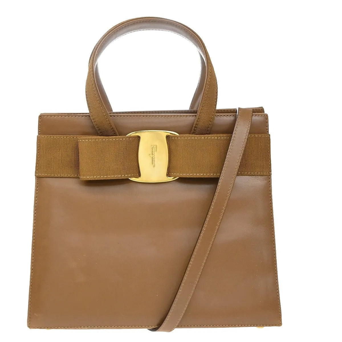 Salvatore Ferragamo Convertible Vara Bow Tote Leather, Brown, Leather, Handbag