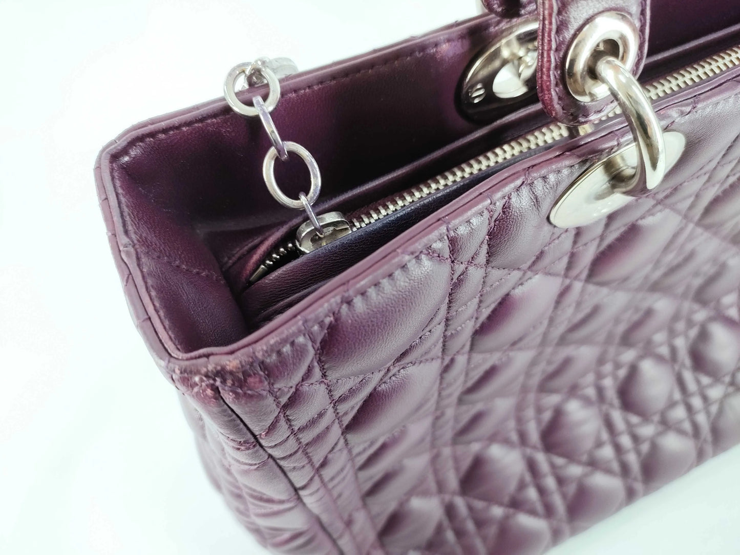 Christian Dior Lady Dior East-West Leather, Purple, Leather, Handbag