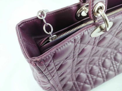 Christian Dior Lady Dior East-West Leather, Purple, Leather, Handbag