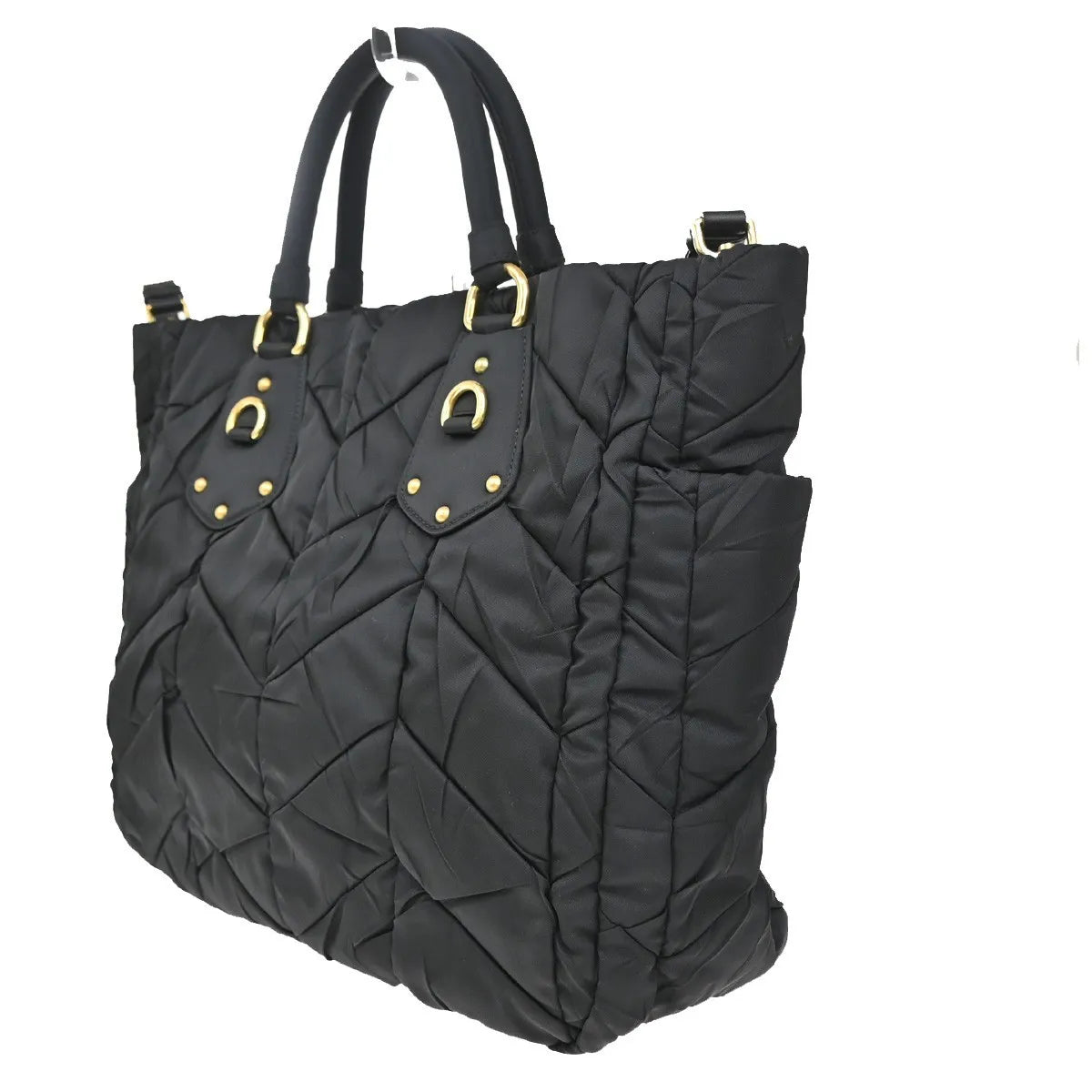 Prada Convertible Side Pocket Tote Chevron Tessuto, Black, Nylon, Tote Bag