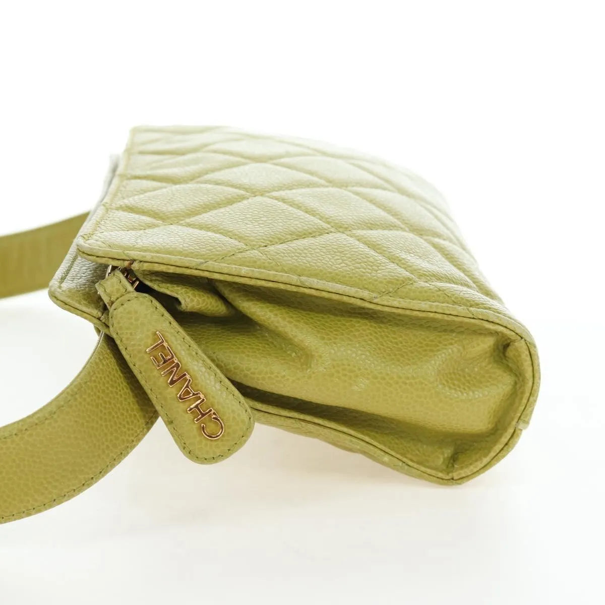 Chanel Vintage Zip Belt Quilted Caviar, Yellow, Leather, Shoulder Bag